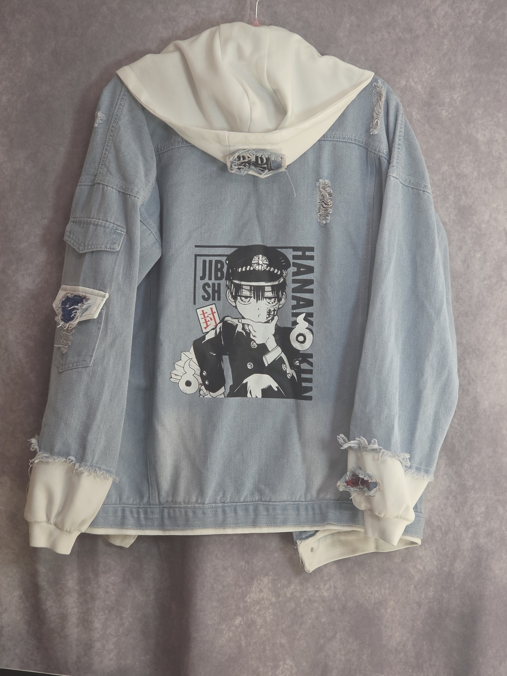 Hanako-Kun Anime Denim Jacket Hooded Y2k Unisex Distressed